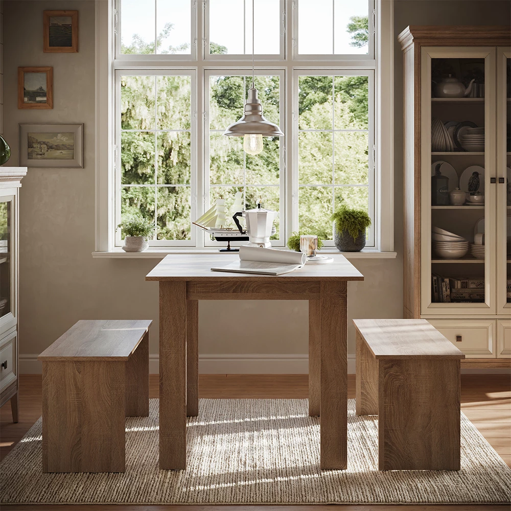 Dining table set Sentio Sonoma 80 x 80 cm with 2 benches Vicco