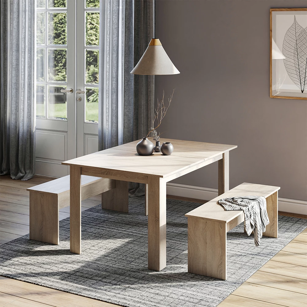 Dining table set in Sonoma shown in ambient setting with decoration