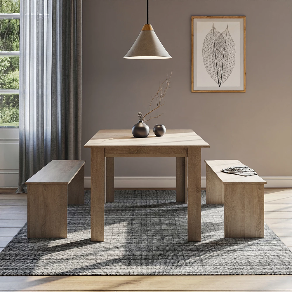 Dining table set Sentio Sonoma 137.6 x 92.8 cm with 2 benches Vicco