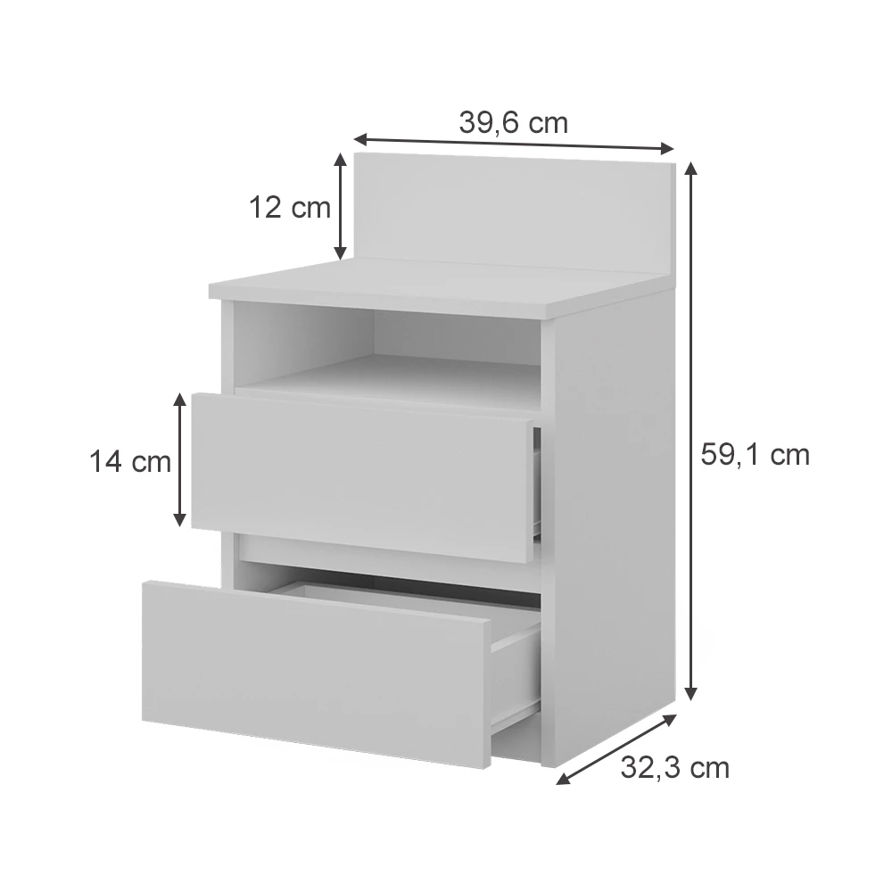Noćni Ormarić u boji Bijela   na bijeloj pozadini