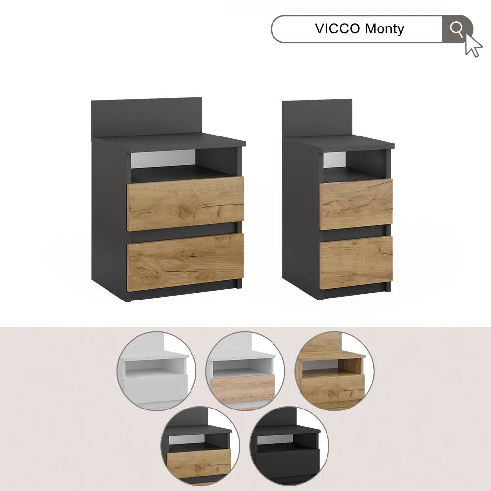 Yöpöytä Monty Antrasiitti/Goldkraft tammi Setti 2 Vicco