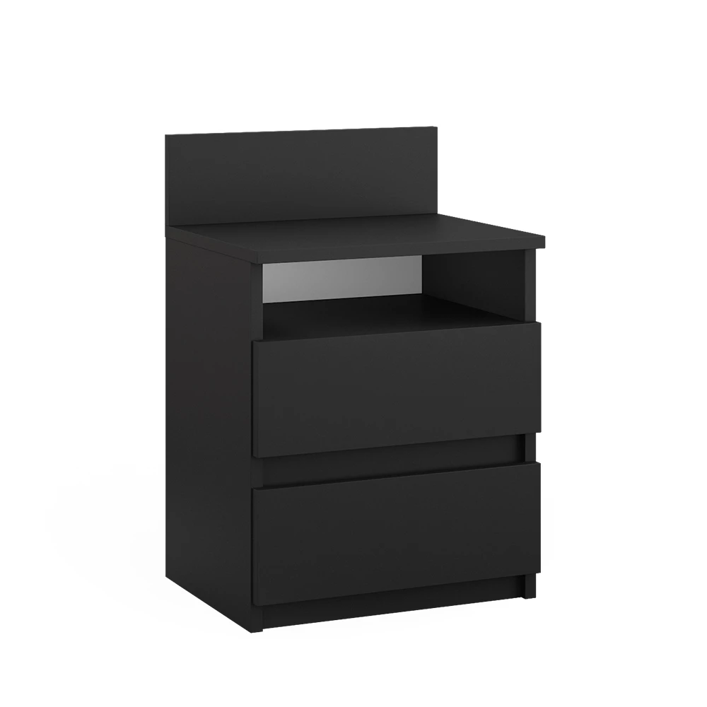 Nachttisch in Schwarz auf weißem Hintergrund