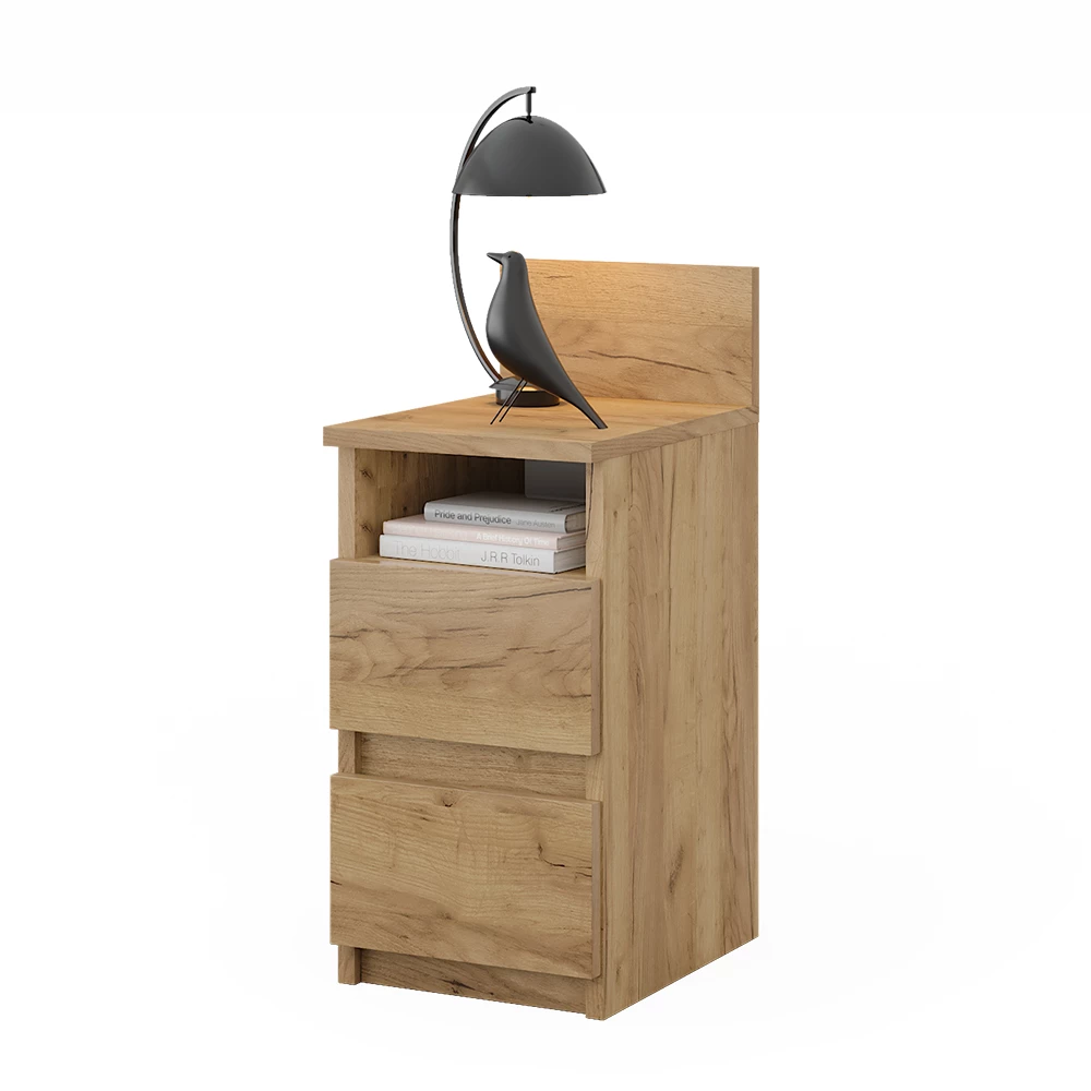 Nachttisch in carvalho goldkraft on white background with decorative elements