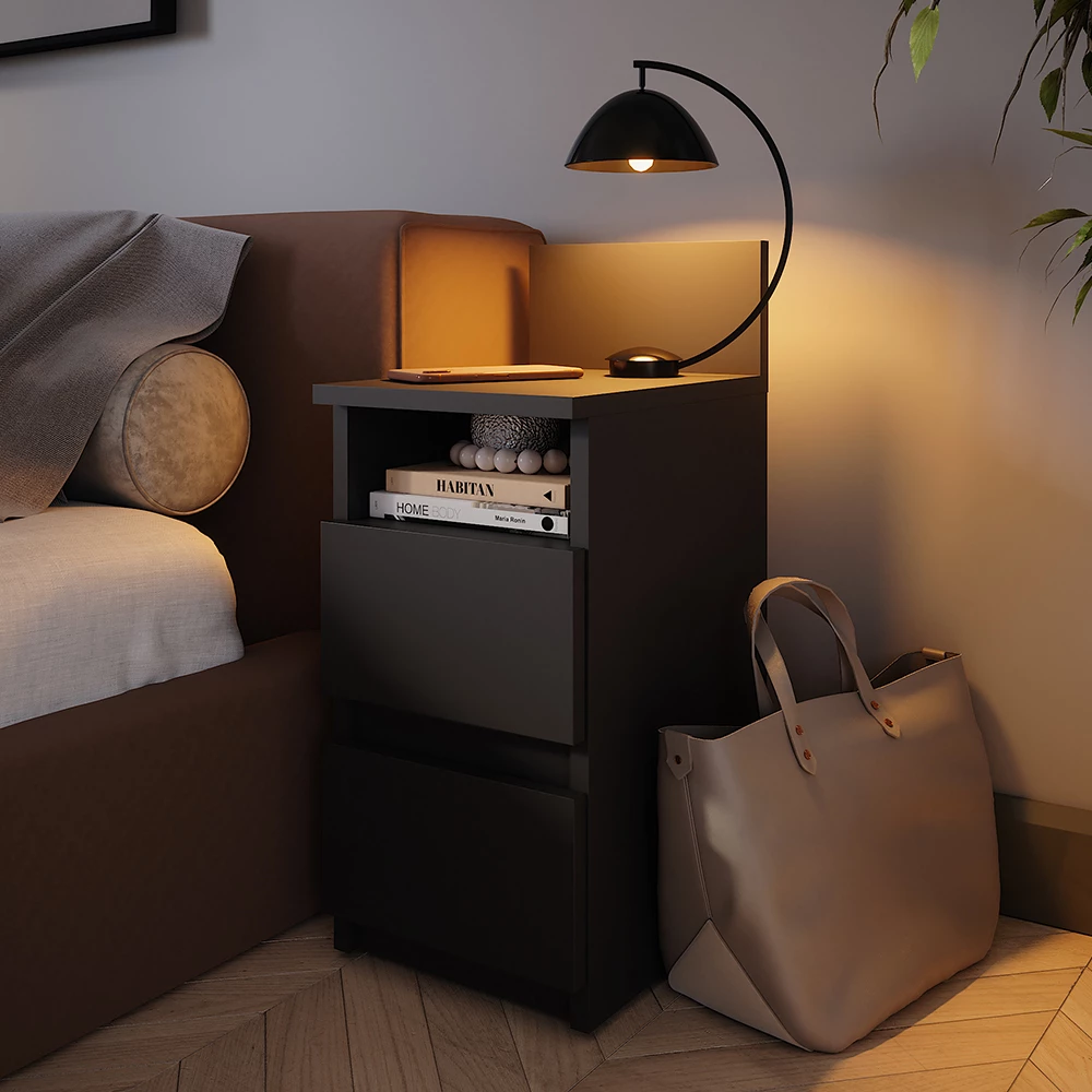 Nachttisch in Schwarz auf weißem Hintergrund