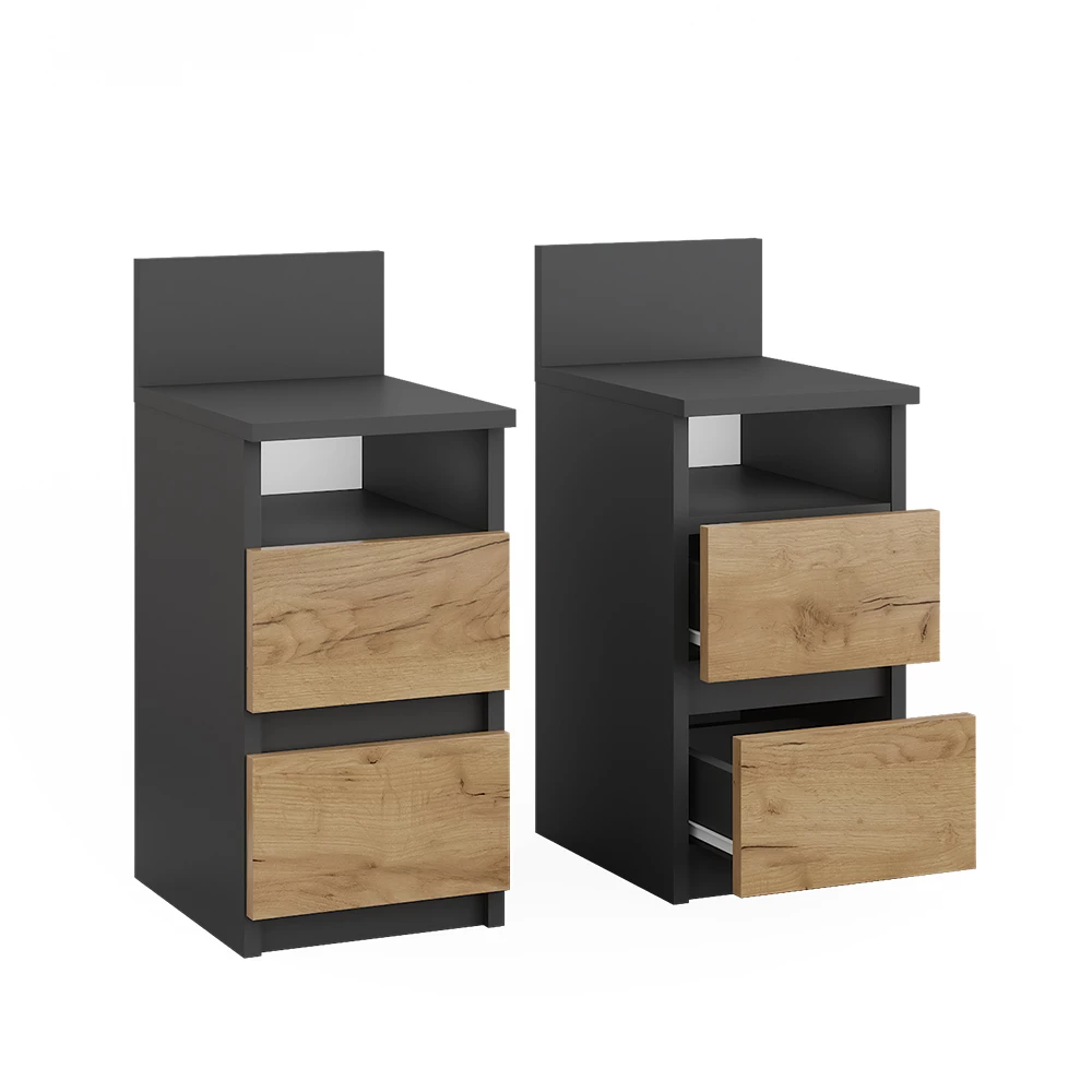 Éjjeliszekrény Antracit/arany tölgy színben fehér háttéren