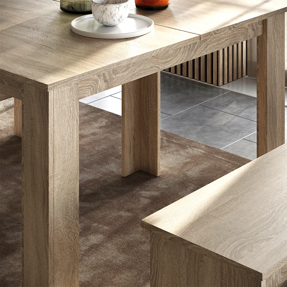 Étkezőasztal készlet közeli kép Sonoma színben, textúra/részletek bemutatásával