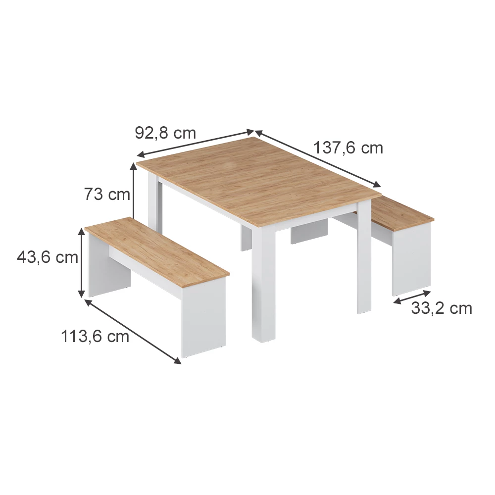 Set di panche ad angolo in Rovere bianco/dorato on white background