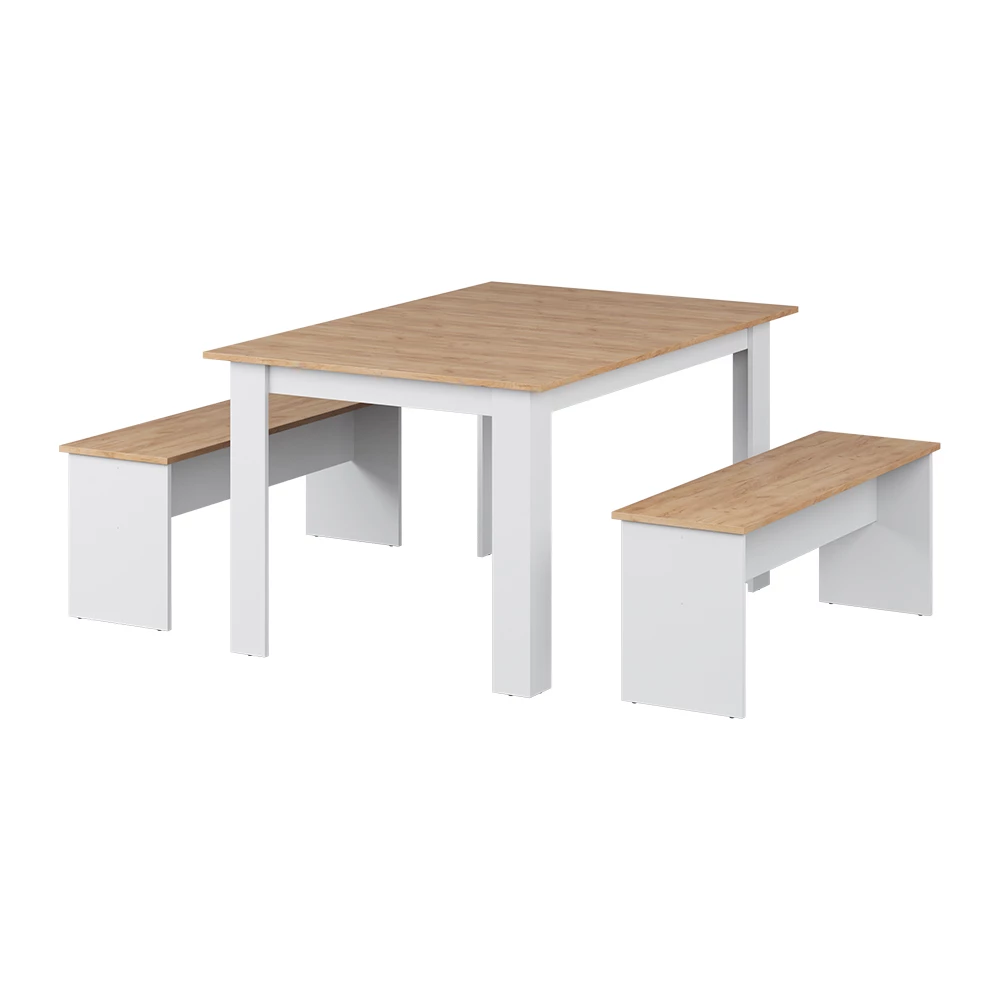 Eckbankgruppe in Weiß/Goldkraft Eiche auf weißem Hintergrund