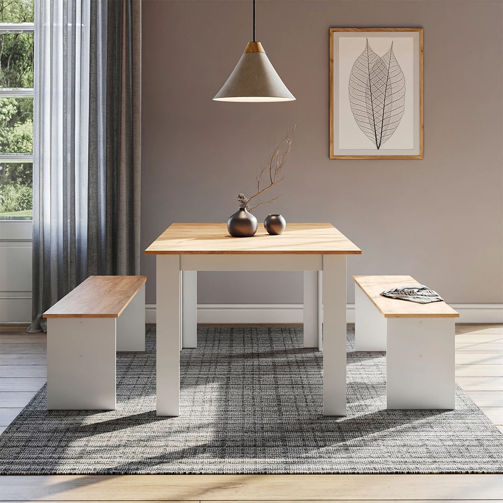 Eckbankgruppe Sentio Weiß/Goldkraft Eiche 137.6 x 92.8 cm mit 2 Bänken Vicco