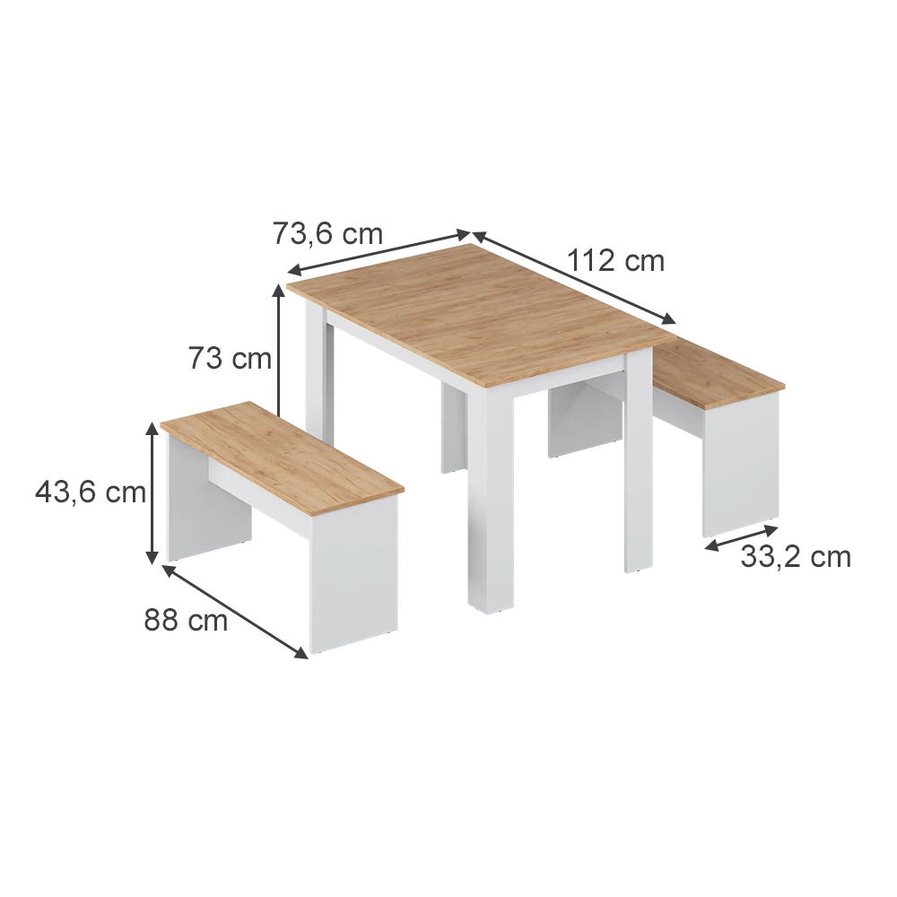 Set di panche ad angolo in Rovere bianco/dorato on white background