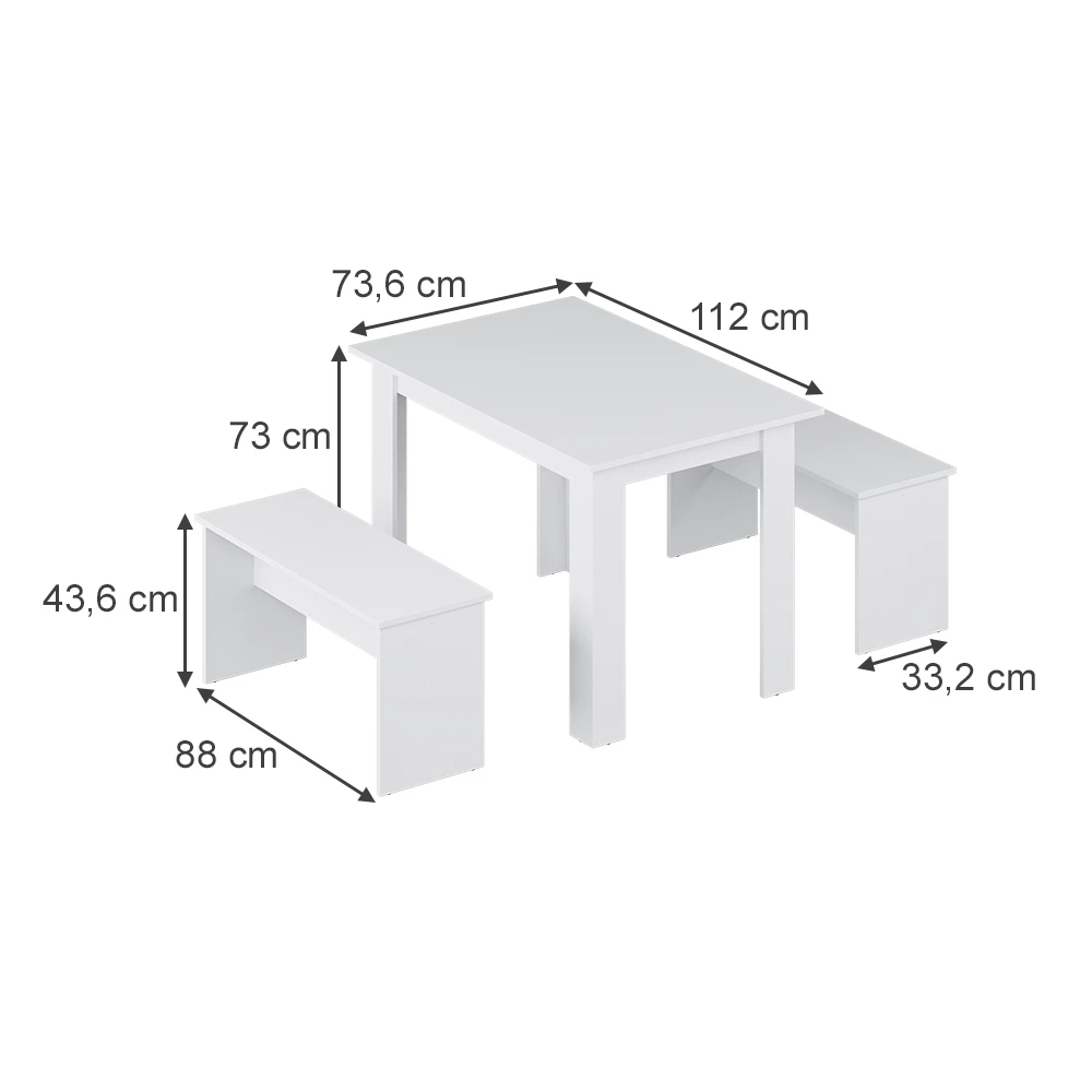 Étkezőasztal készlet Fehér színben fehér háttéren