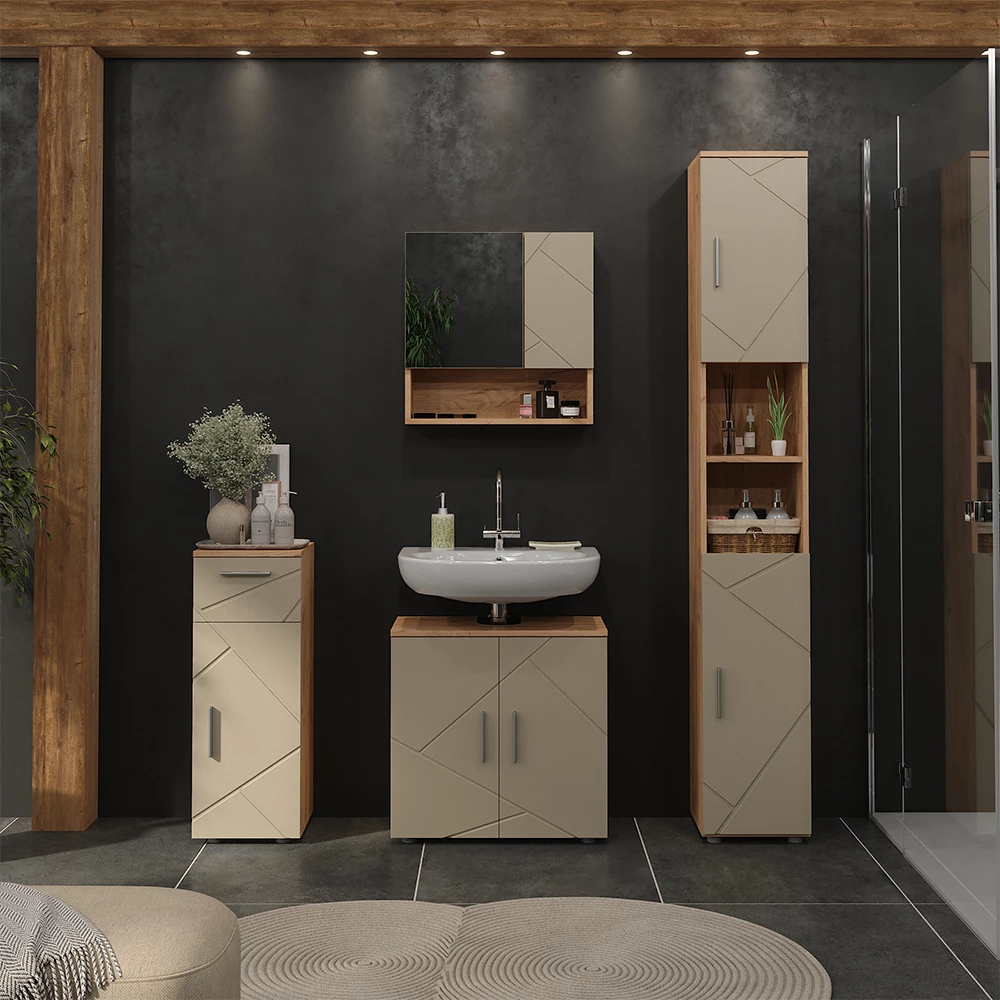 Badschrank Irma Goldkraft Eiche 30 x 192 cm Vicco