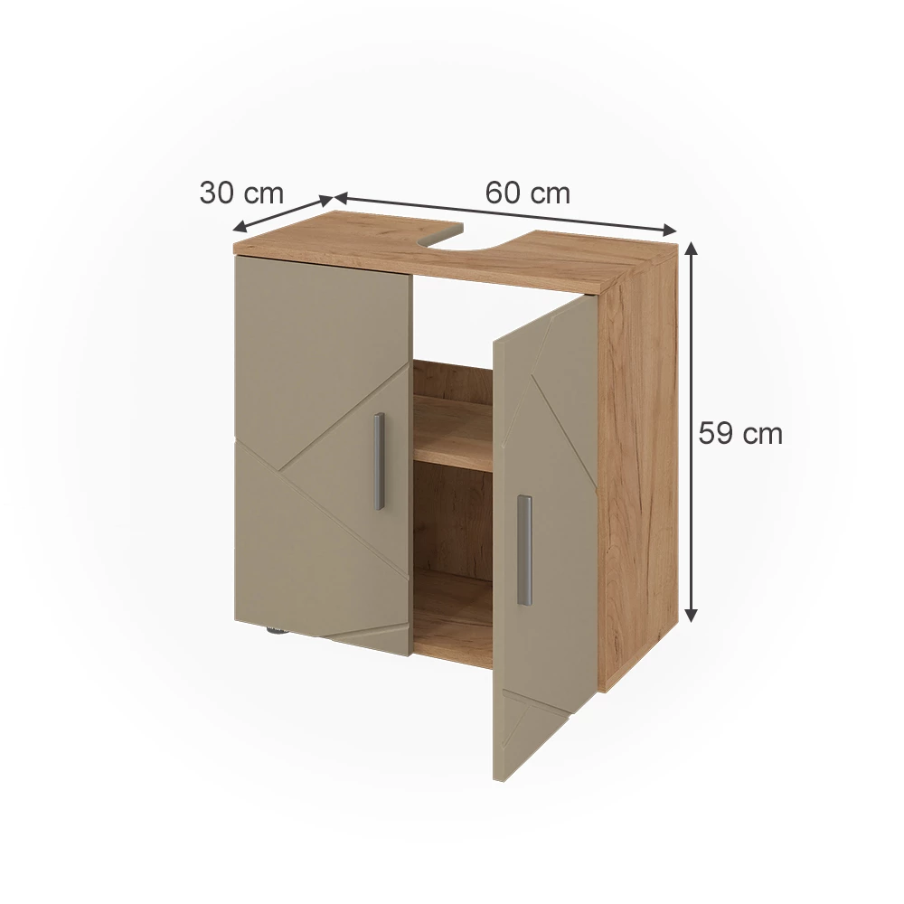 Waschbeckenunterschrank in Beige auf weißem Hintergrund