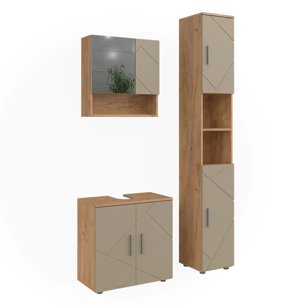Set di mobili da bagno 3 pezzi in Beige on white background