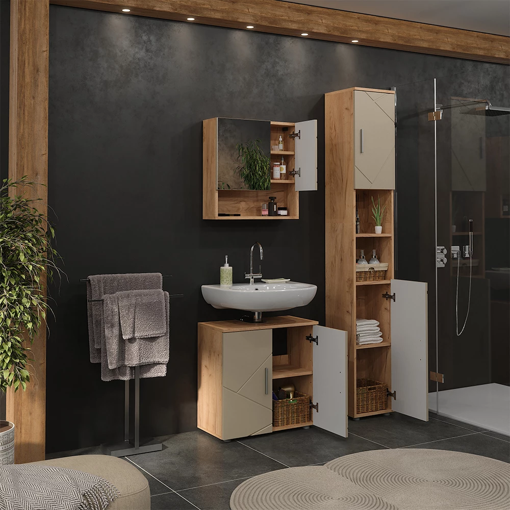 Set di mobili da bagno Irma Beige 3 parti Vicco