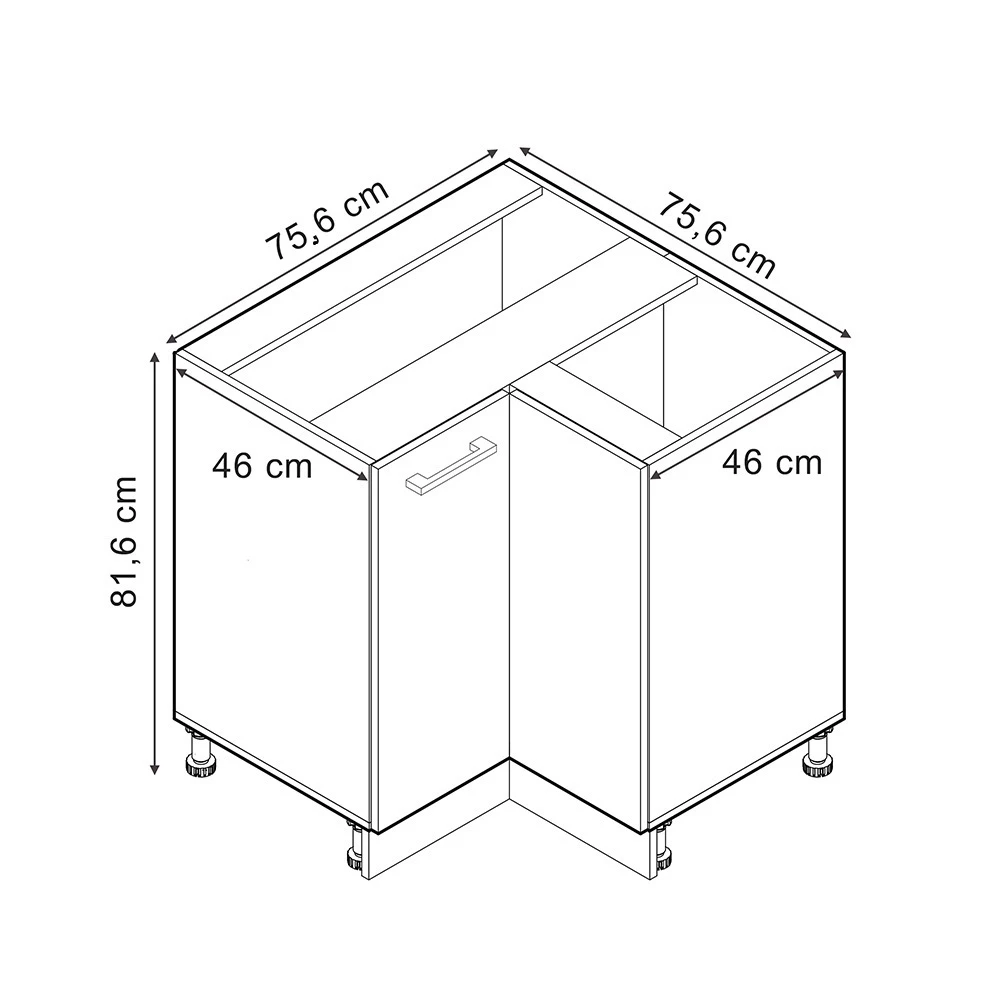Hoekkast in Wit Landhuis on white background with visible dimensions