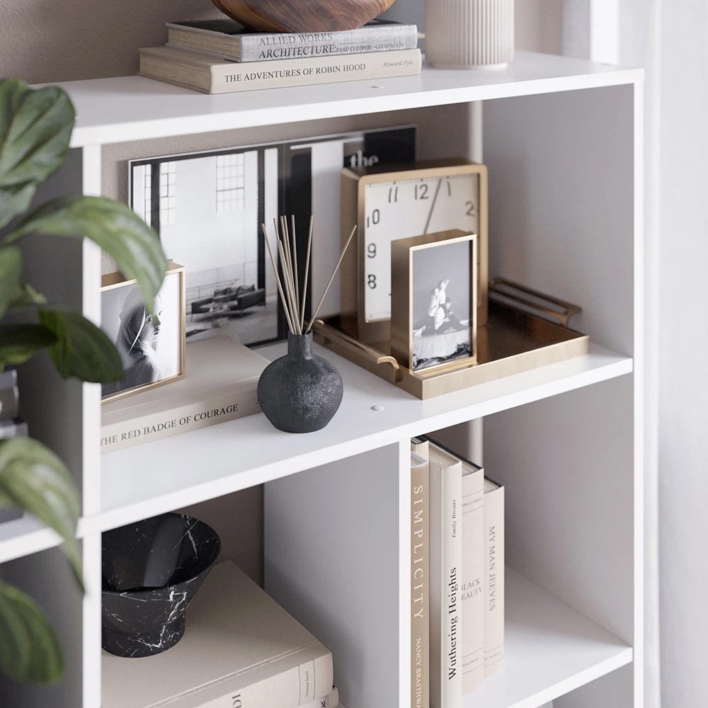 Gros plan de Meuble de rangement cube en Blanc, montrant la texture/les détails