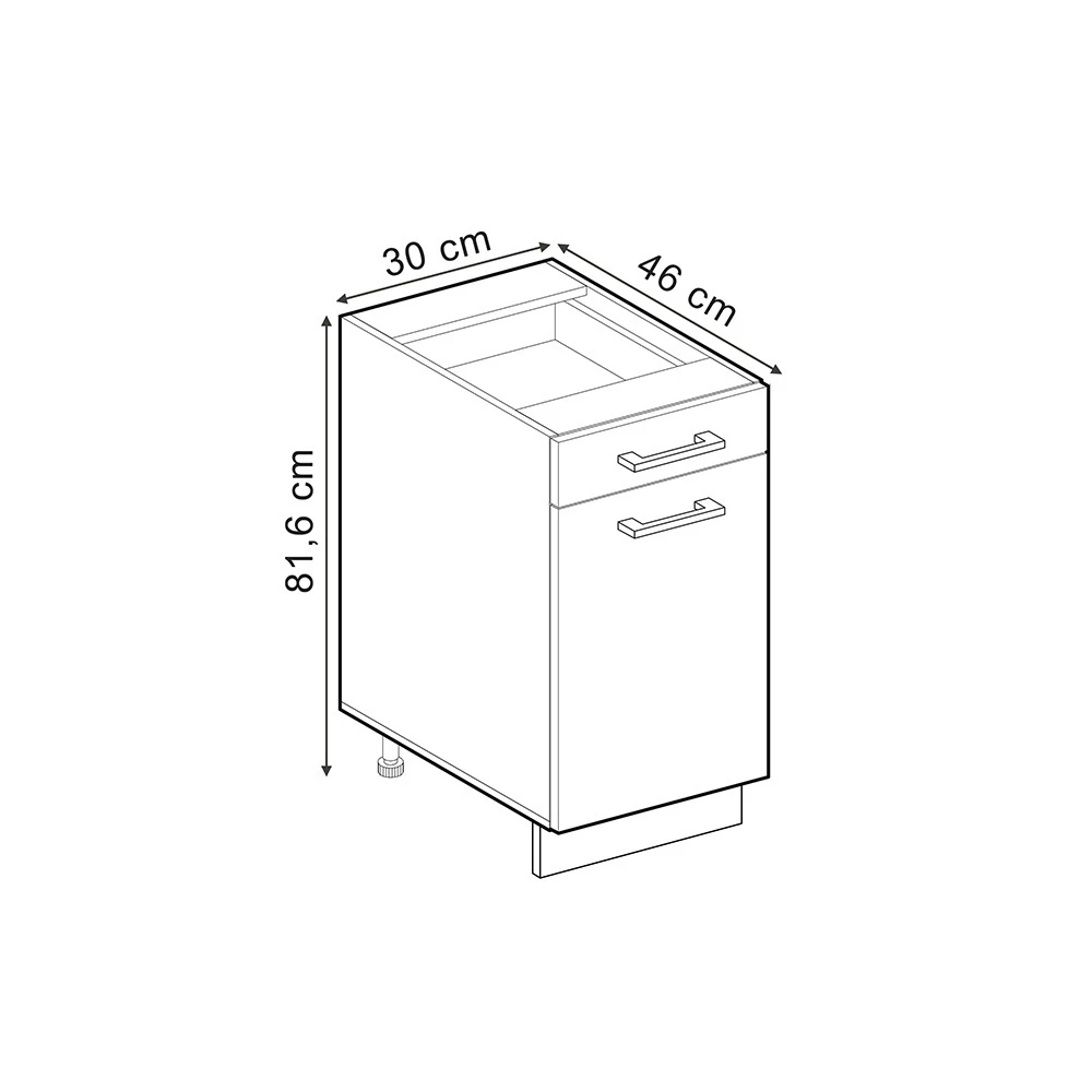 Keukenonderkast in Edel grijs on white background with visible dimensions