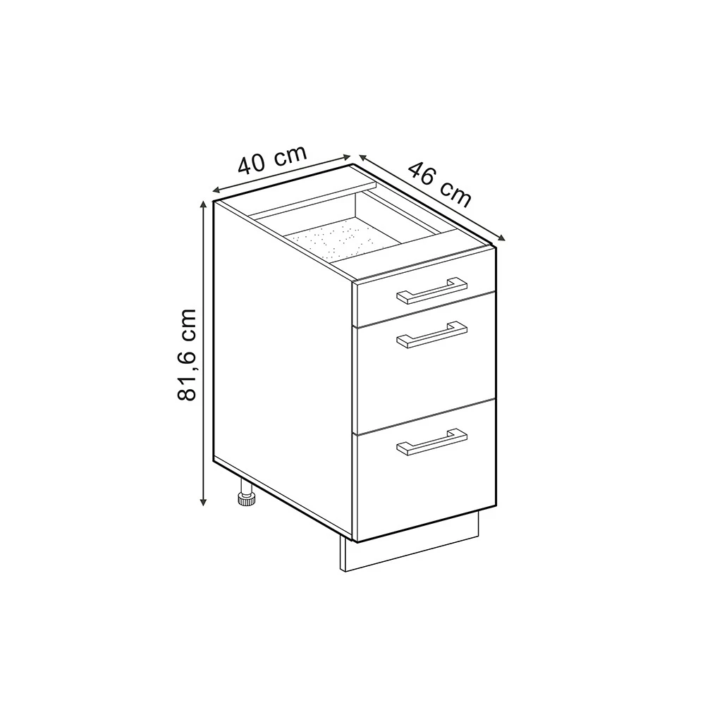 Keukenonderkast in Edel grijs on white background with visible dimensions