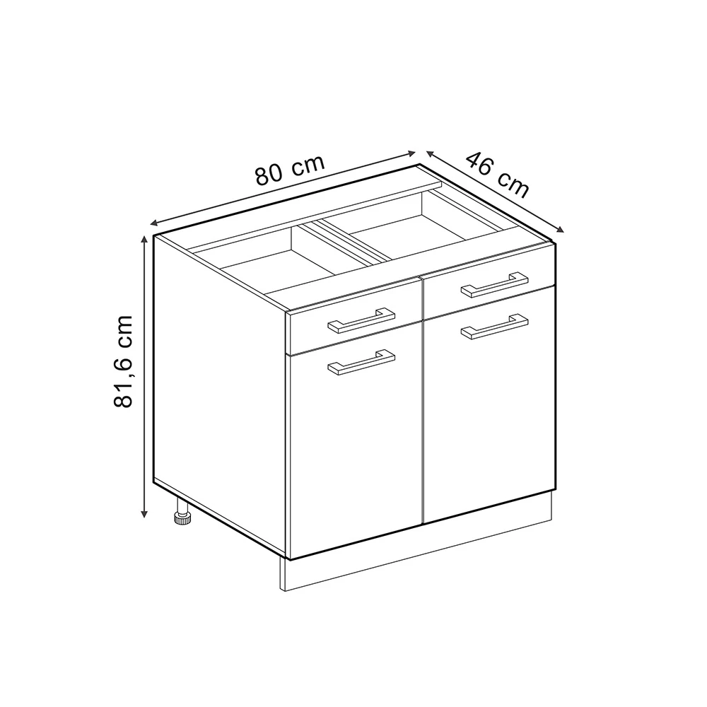 Keukenonderkast in Antraciet landhuis on white background with visible dimensions