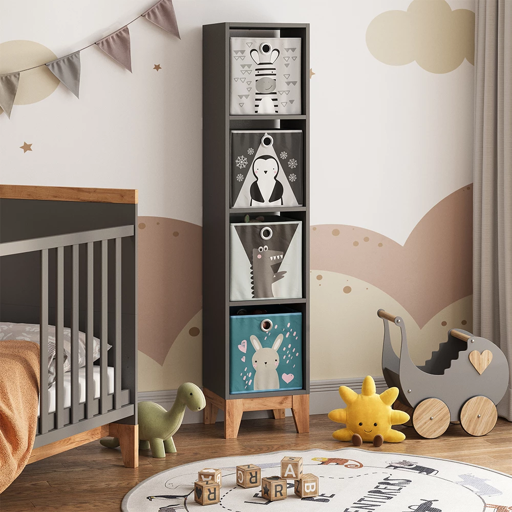 Nahaufnahme von Kinderregal in Grau/Artisan, zeigt Textur/Details