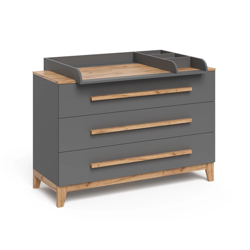 Wickelkommode in Grau/Artisan auf weißem Hintergrund