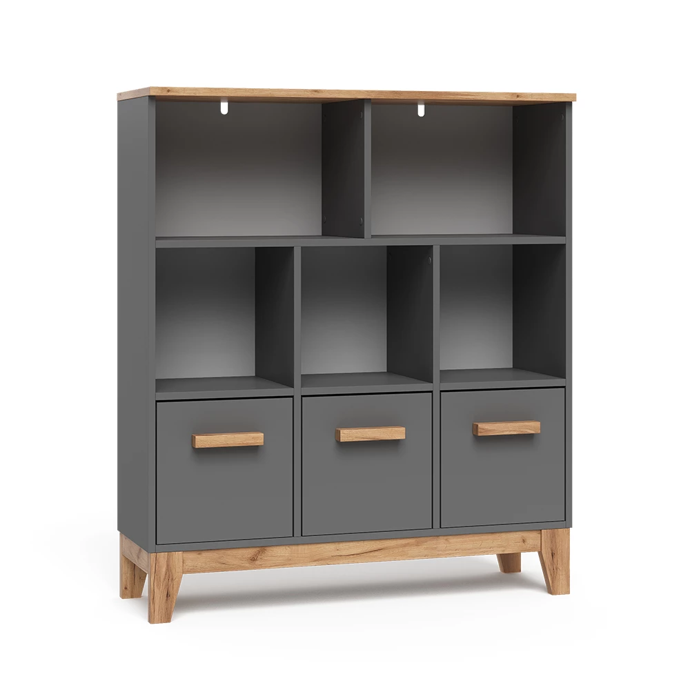 Kinderregal in Grau/Artisan auf weißem Hintergrund