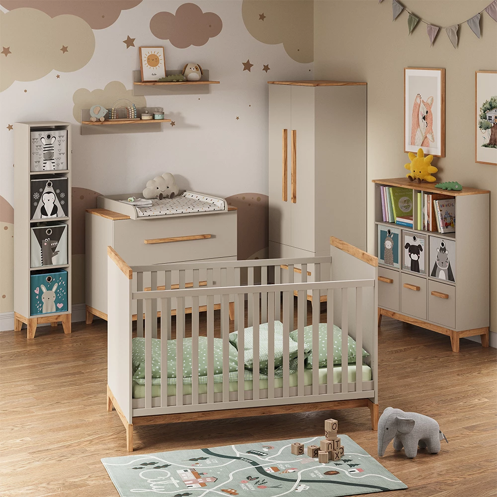 Nahaufnahme von Kinderregal in Cashmere/Artisan, zeigt Design- und Oberflächendetails