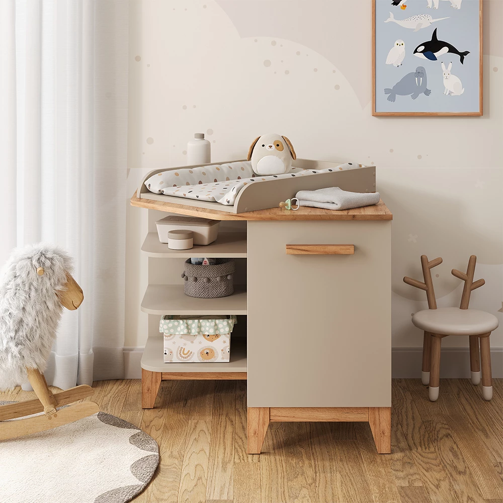 Nahaufnahme von Wickelkommode in Cashmere/Artisan, zeigt Textur/Details