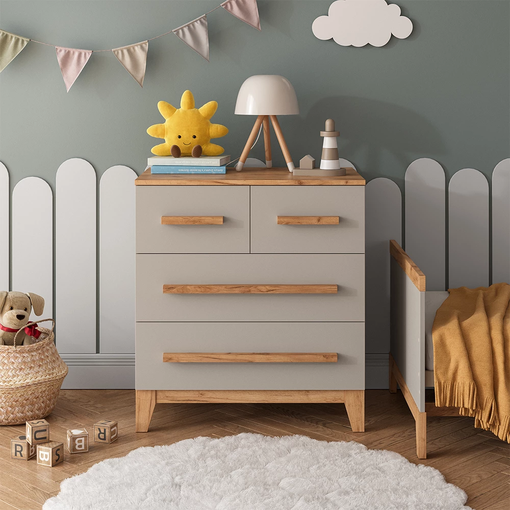 Sideboard in White/Artisan on white background with decorative elements