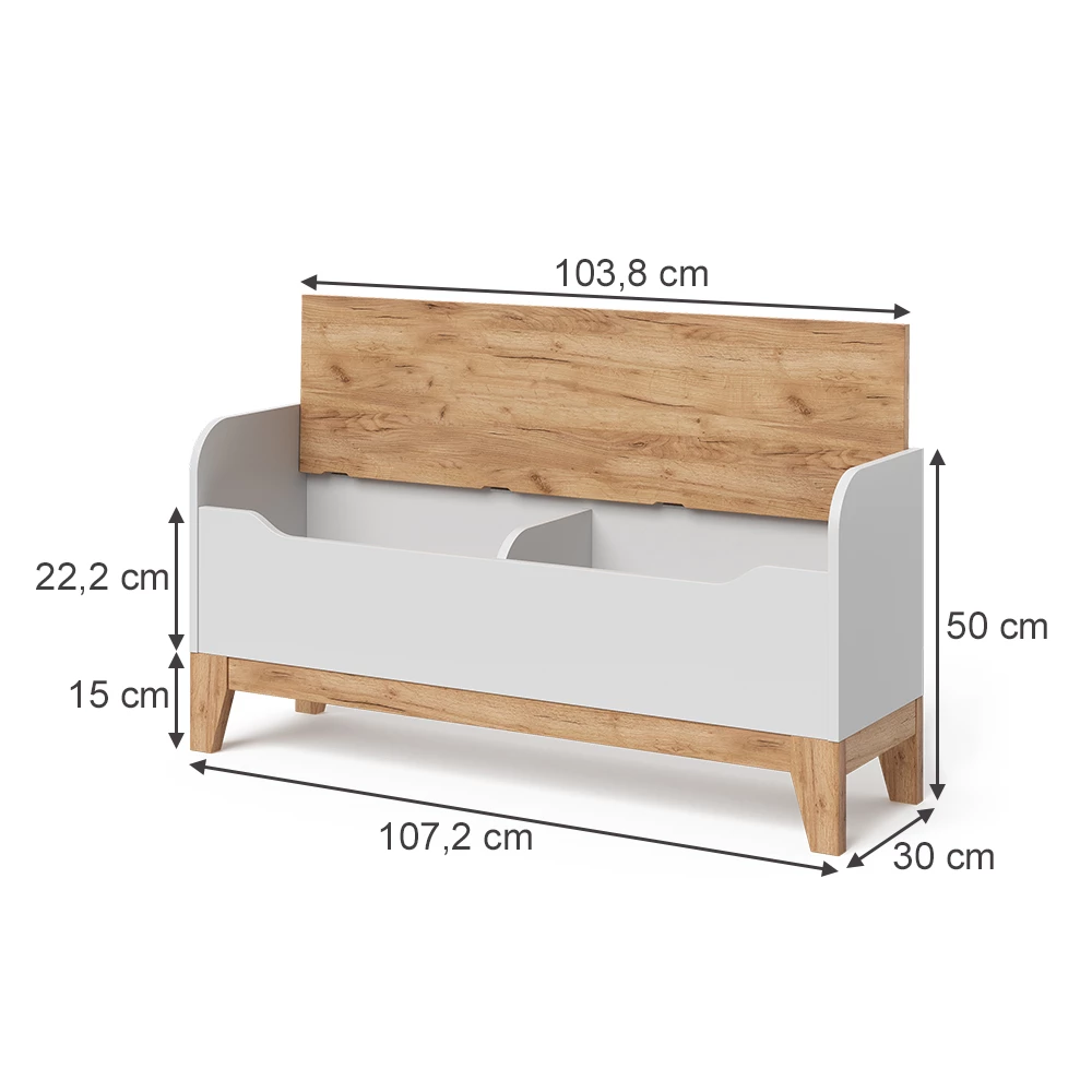 Cassapanca per giocattoli in Bianco/Artisan on white background with visible dimensions