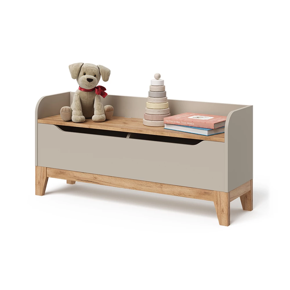 Speelgoedkist in Kasjmier/Artisan on white background with decorative elements