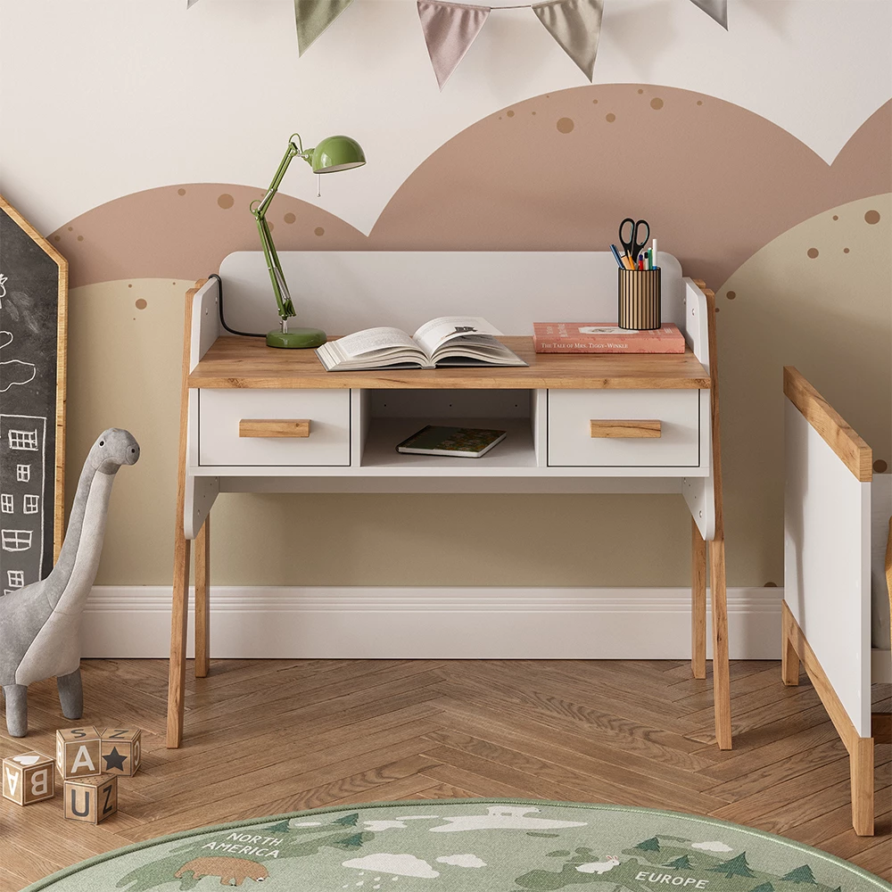 Bureau en Blanc/Artisan, présenté dans un décor ambiant avec décoration