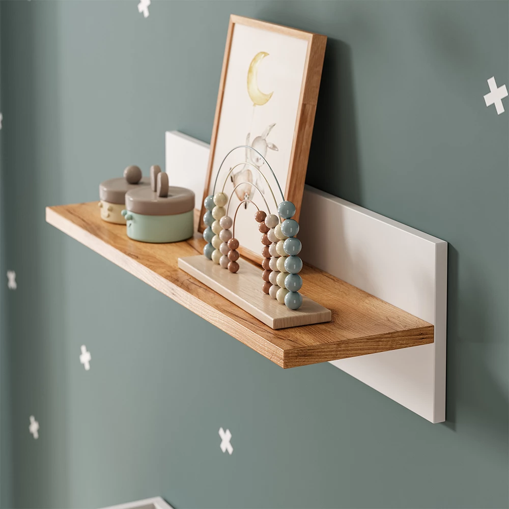 Nahaufnahme von Wandregal Kinderzimmer in Weiß/Artisan, zeigt Textur/Details