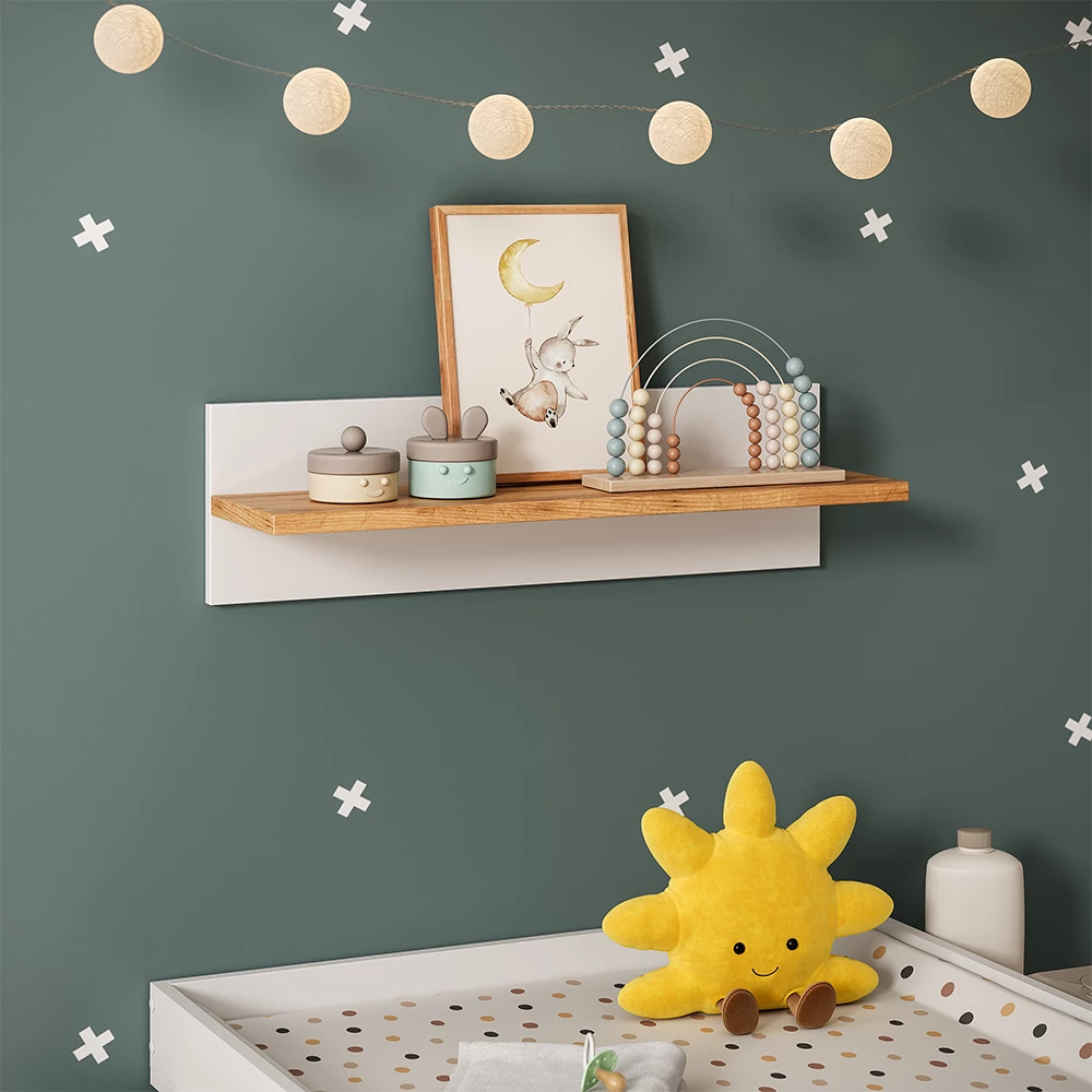 Wandregal Kinderzimmer in Weiß/Artisan, dargestellt im Ambiente mit Dekoration