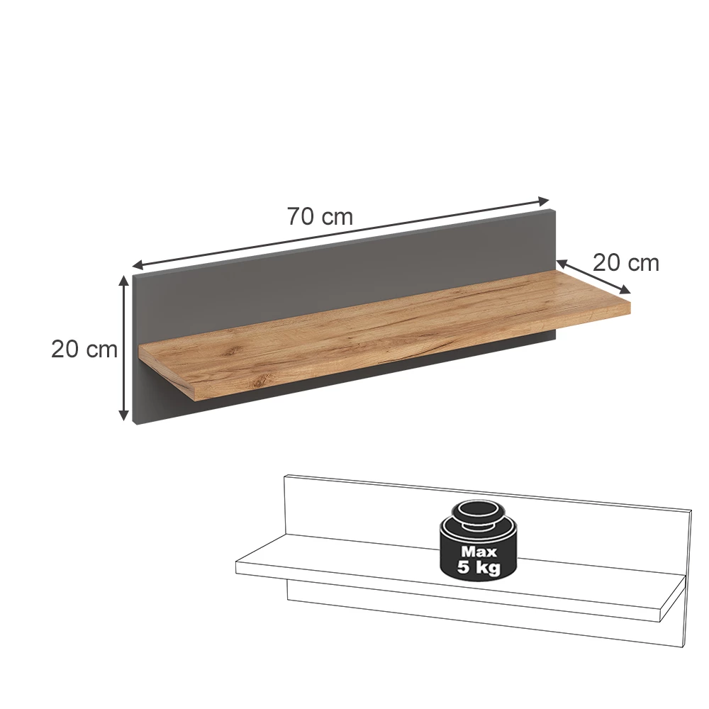 Scaffale a muro per bambini in Grigio/Artisan on white background with visible dimensions