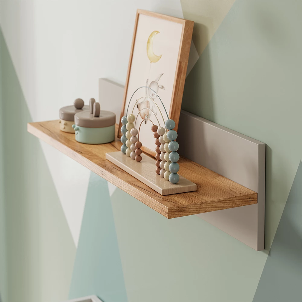 Nahaufnahme von Wandregal Kinderzimmer in Cashmere/Artisan, zeigt Textur/Details