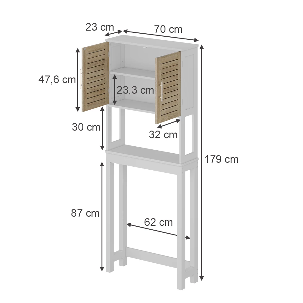 Toilettenschrank in Weiß/Eiche auf weißem Hintergrund