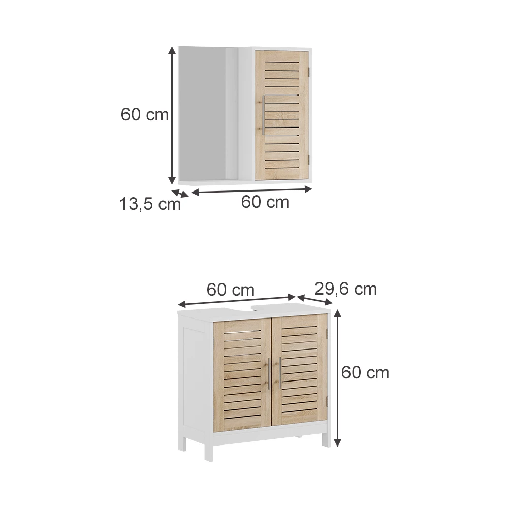 Badkamermeubelset in Wit/eiken on white background
