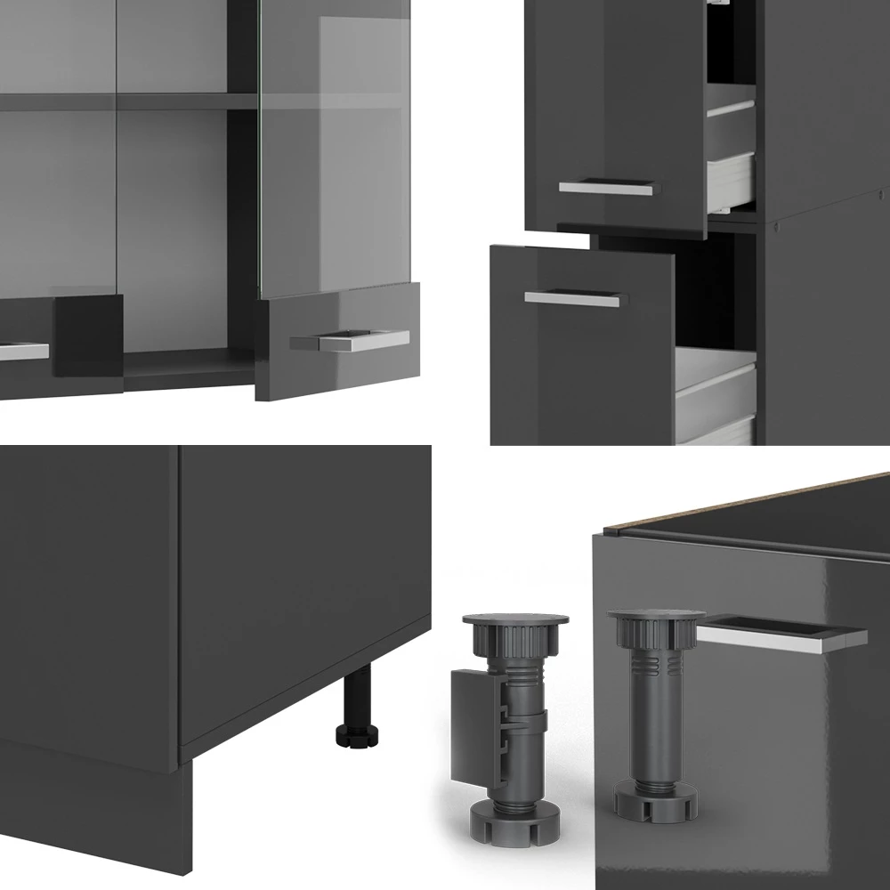 Close-up of Complete keuken in Antraciet hoogglans/antraciet, showing texture/details
