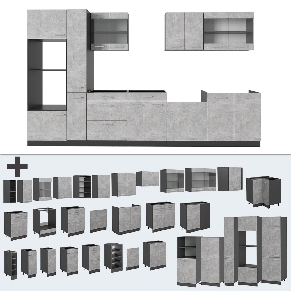 Close-up of Complete keuken in Beton/antraciet, showing design and surface details