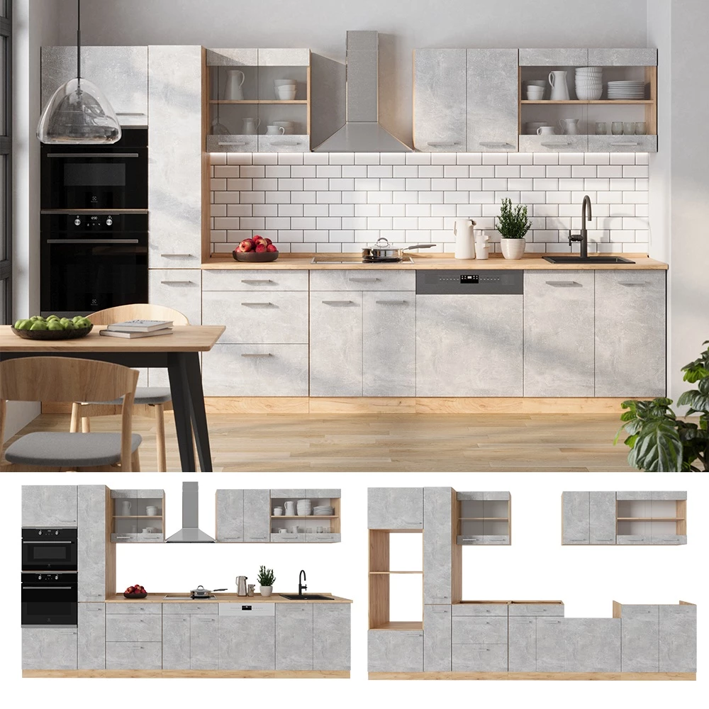 Complete keuken R-Line Beton/gouden eik 350 cm , WB Eik Vicco
