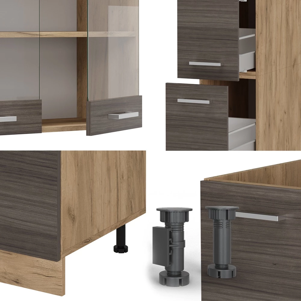 Close-up of Complete keuken in Edel grijs/gouden eik, showing texture/details