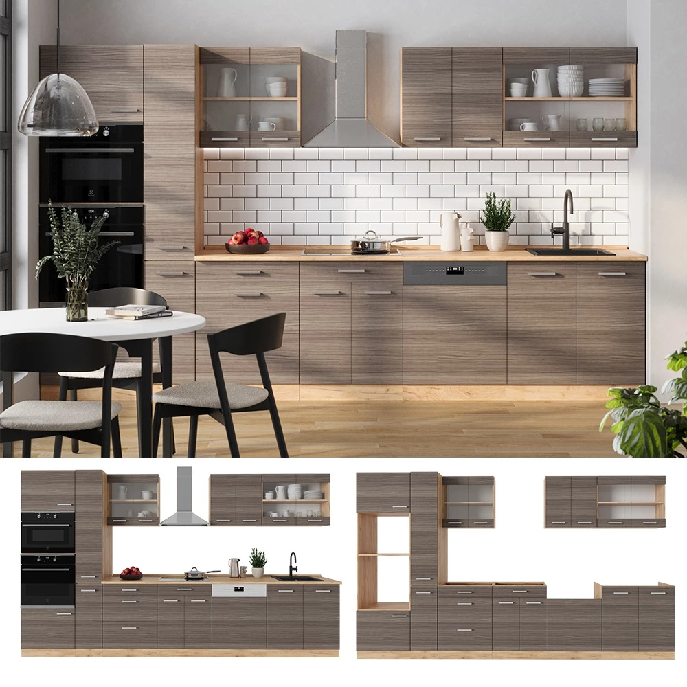 Complete keuken R-Line Edel grijs/gouden eik 350 cm , WB Eik Vicco