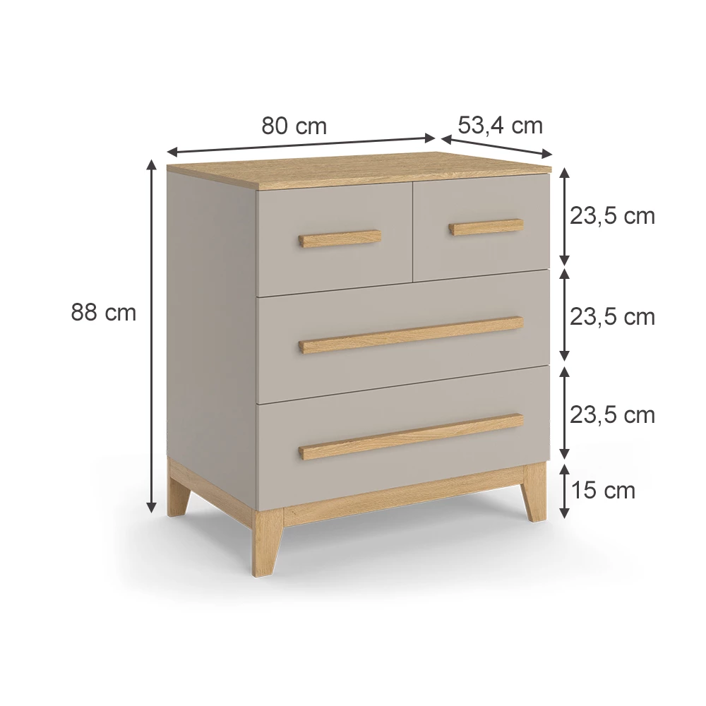 Cassettiera in Quercia cashmere on white background