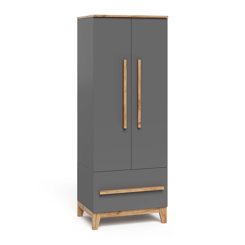 Kinderkleiderschrank in Grau/Artisan auf weißem Hintergrund