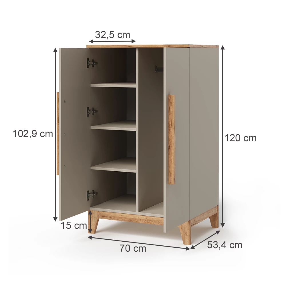 Armadio per bambini in Cashmere/Artigianale on white background with visible dimensions