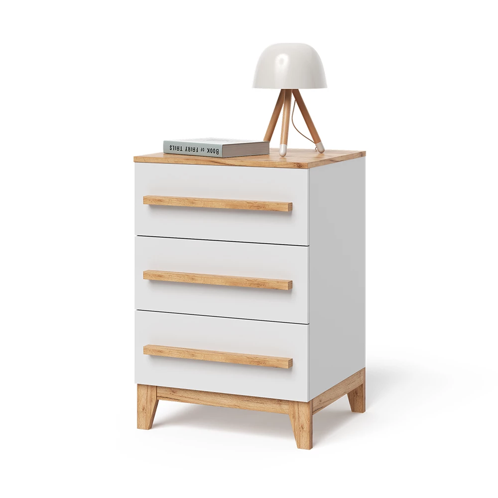 Sidebord i farven Hvid/Artisan på hvid baggrund med dekorative elementer