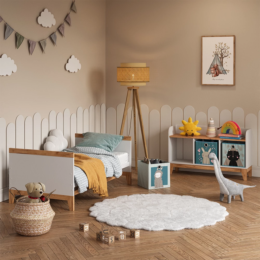 Close-up of Panca per bambini in Bianco/Artisan, showing design and surface details