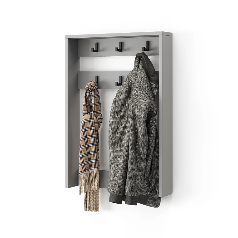 Garderobenaufsatz  in Grau auf weißem Hintergrund mit dekorativen Elementen